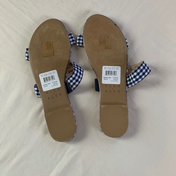 Alex + Alex blue gingham plaid check two strap flats sandals size 10M new - Picture 2 of 4